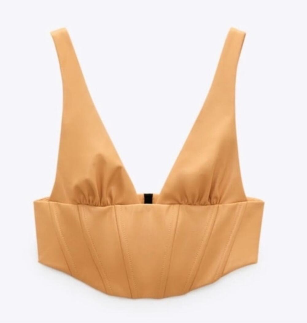 Zara Tan Faux Leather Corset Bustier Crop Top Going Out Size Medium